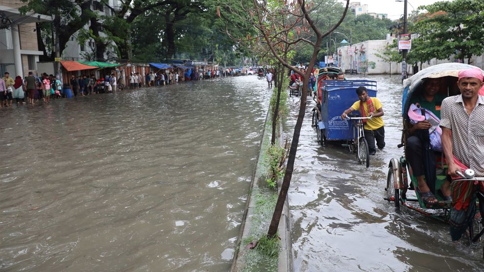 বৃষ্টিতে ঢাকা নিউ মার্কেট এলাকা
