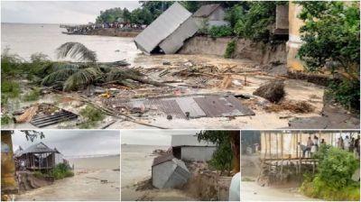 পদ্মা সেতু প্রকল্পের নদী রক্ষা বাঁধে ভয়াবহ ভাঙন, মুহূর্তে বিলীন ১৯ স্থাপনা