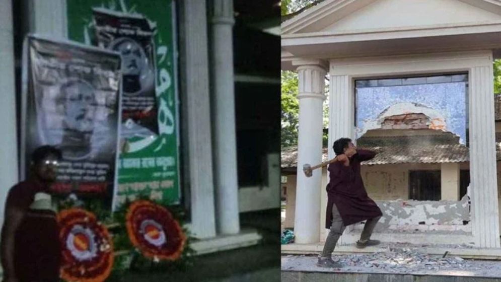 সাতক্ষীরায় শেখ মুজিবের প্রতিকৃতি ভাঙ্গা হলো