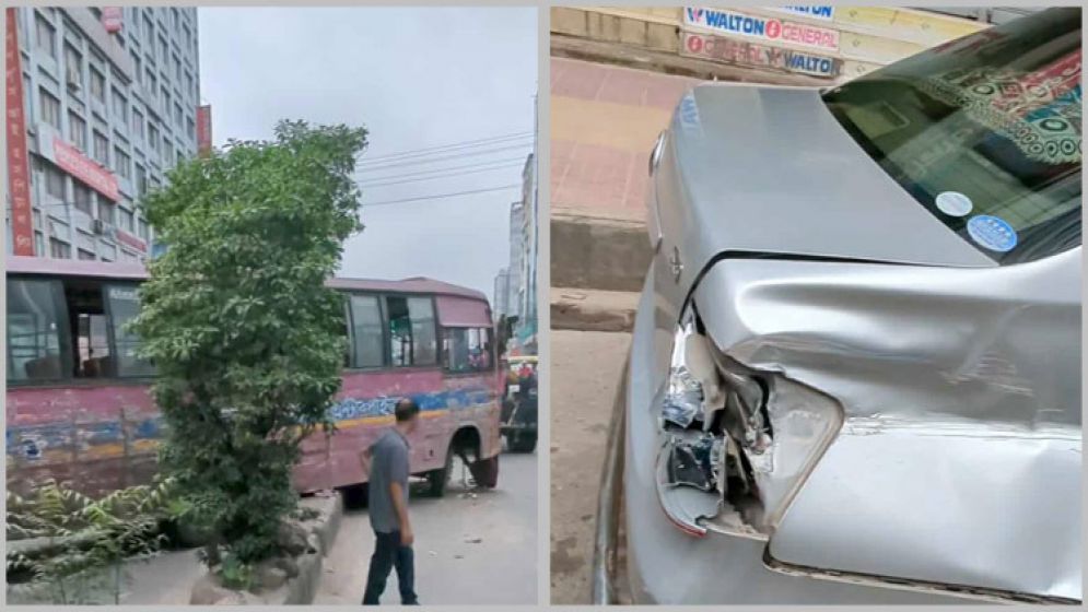 বাড্ডায় সড়ক বিভাজকে বাস