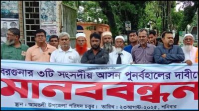 তিনটি সংসদীয় আসন ফিরে পাওয়ার দাবিতে আমতলীতে মানববন্ধন