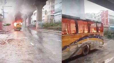 মিরপুরে যাত্রীদের নামিয়ে বাসে দুর্বৃত্তদের আগুন