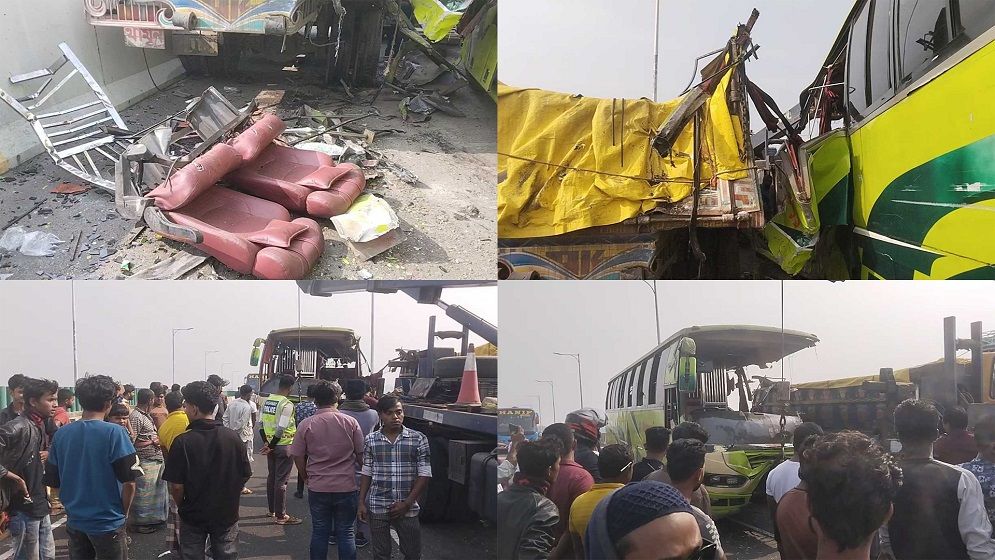 মাদারীপুরে বাস-ট্রাক সংঘর্ষে ৩ জন নিহত, আহত অন্তত ১৫