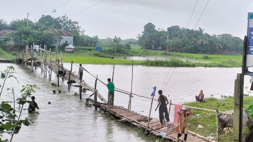 ফরিদপুরে নড়বড়ে সাঁকো দিয়ে ঝুঁকি নিয়ে পারাপার, দুর্ভোগ